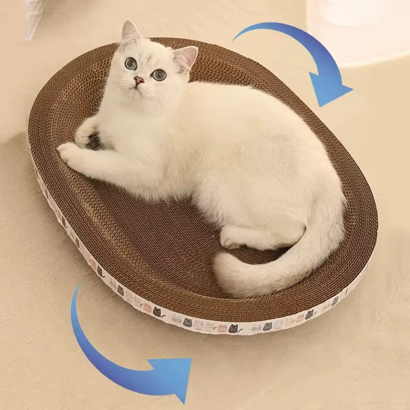 Cat Enjoying the Corrugated Cat Scratcher, Oval, Wear-Resistant Cat Bed