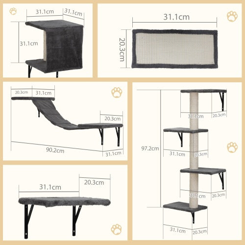 Dimensions Grey Multi-Level Cat Wall Furniture With Scratch Board Wall Mounted Cat Tree