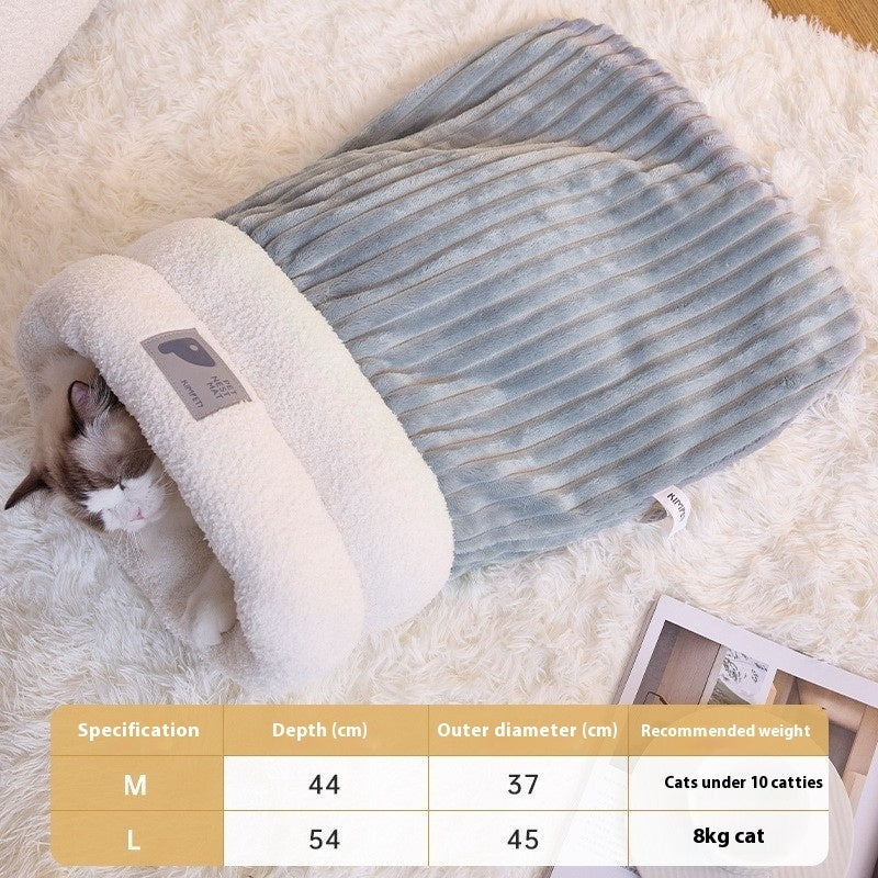 Grey Warm & Comfortable Cat Sleeping Bag Cat Bed