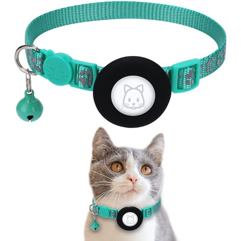 Green Reflective Cat Collar with Air Tag Holder & Bell