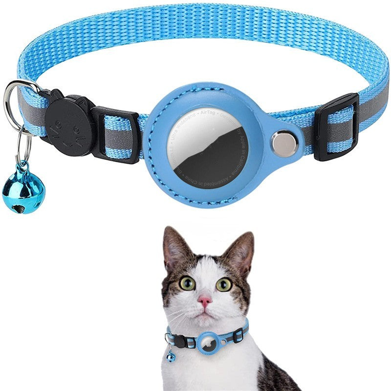 Sky blue Reflective Cat Collar with Air Tag Holder & Bell
