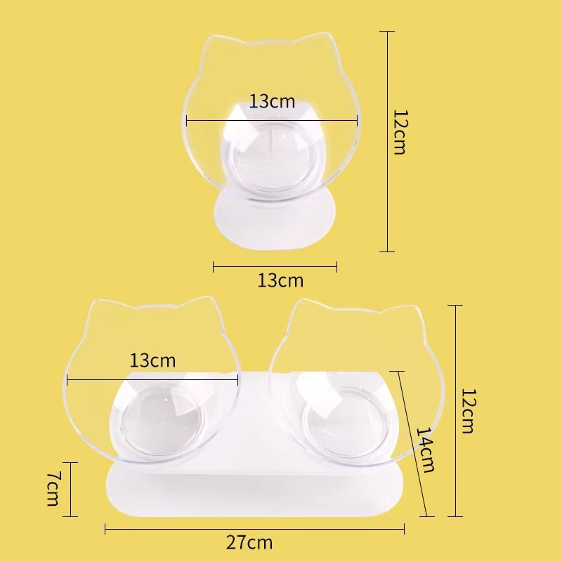Dimensions of Non-Slip Double Cat Bowl Inclination 15 degrees for Spinal Comfort Cats Feeder Kitten