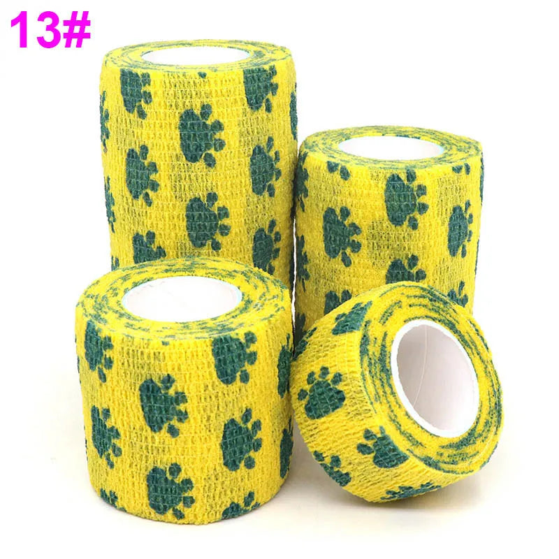 Cat Claw Yellow Printed Self-Adhesive Elastic Bandage 4.8M Colourful Wrap Tape for Pet First Aid Kit