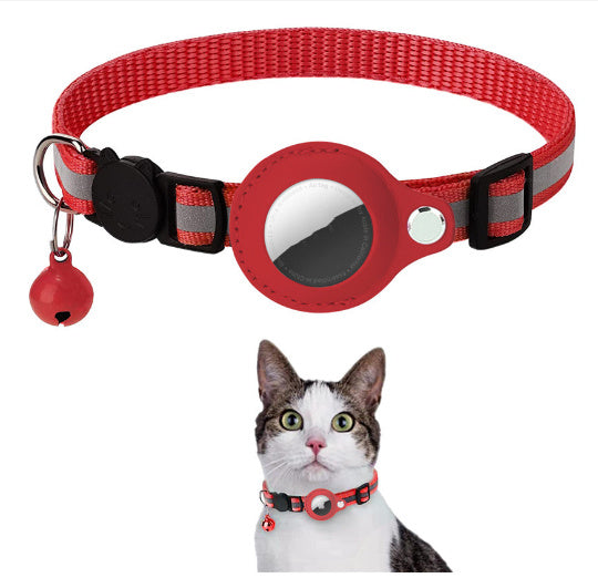Red Reflective Cat Collar with Air Tag Holder & Bell