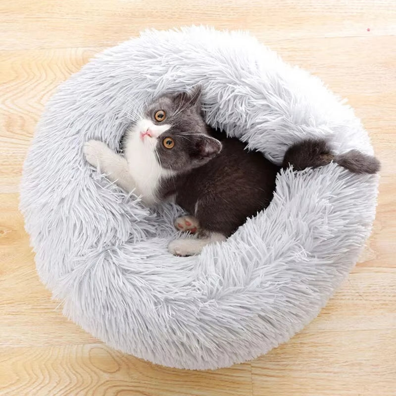 Grey Super Warm Cat Bed Sleeping Nest Soft Long Plush Bed for Dogs Basket Cushion Cat Mat