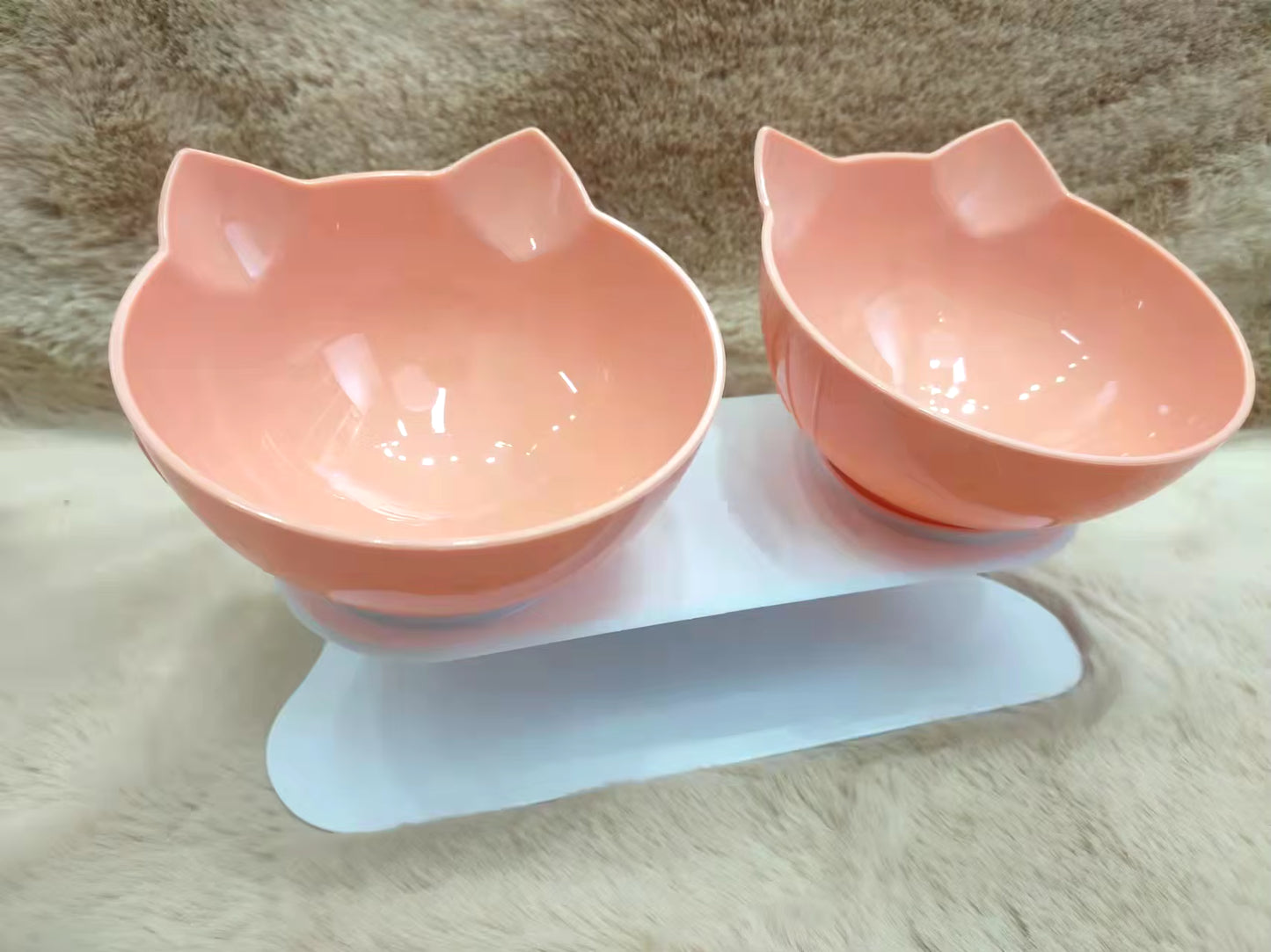 Orange Non-Slip Double Cat Bowl Pet Water Food Inclination Stand Cats Kitten Feeder Feeding Bowl