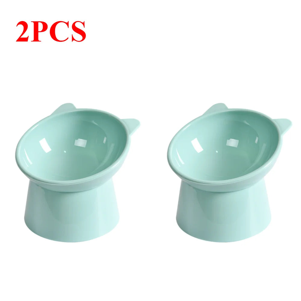 2pcs Blue Cat Food Bowl Tilted Design Elevated Ergonomic Whisker Friendly Non Slip
