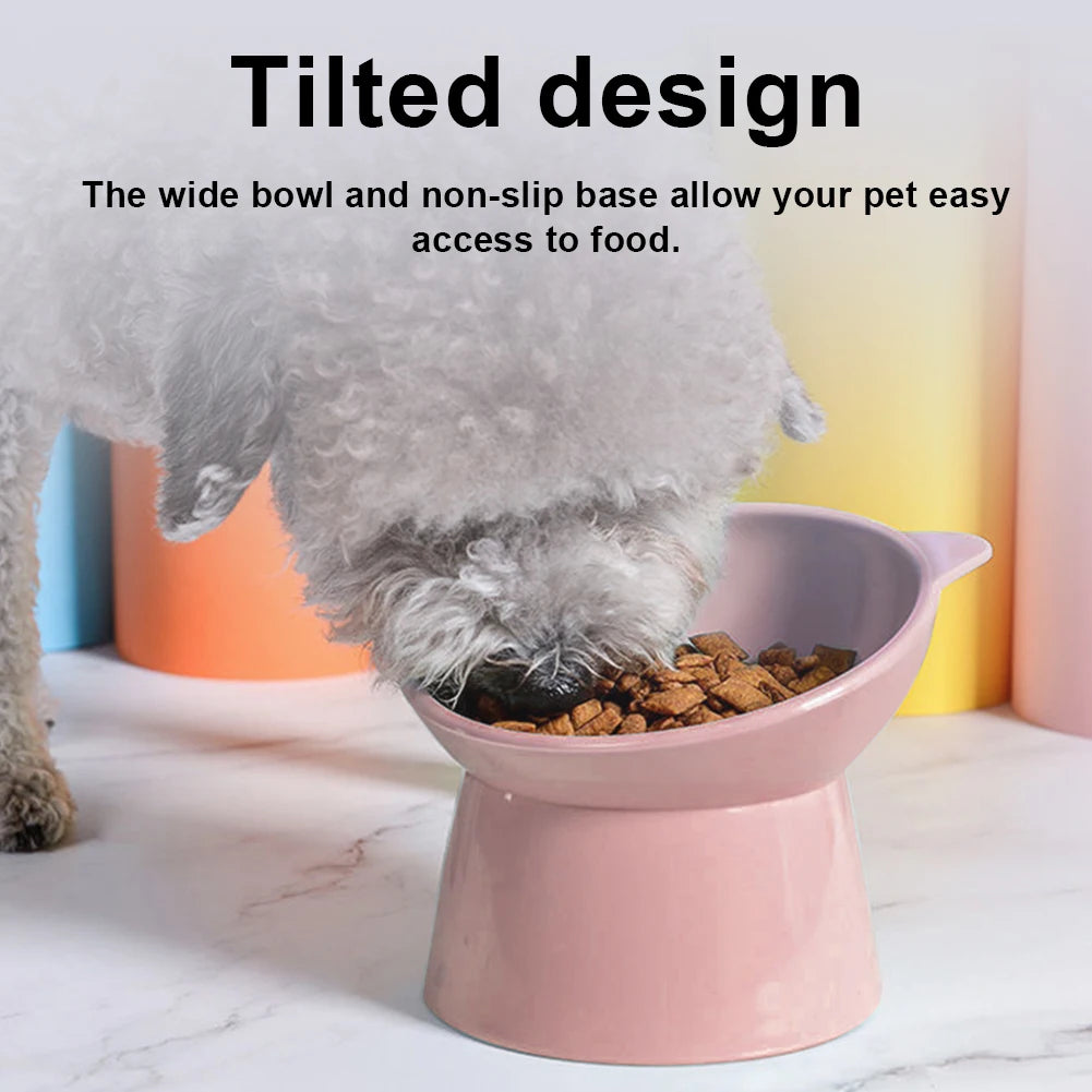 Pink Non Slip Cat Food Bowl with Tilted Elevated Ergonomic Whisker Friendly Design