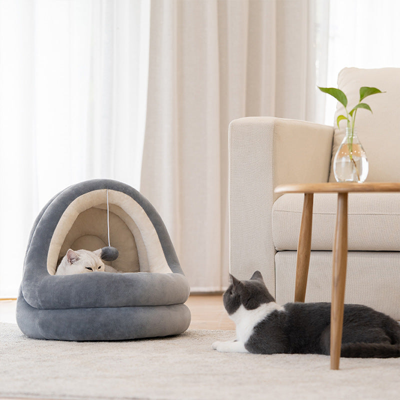 Cat in Beige Grey cat bed