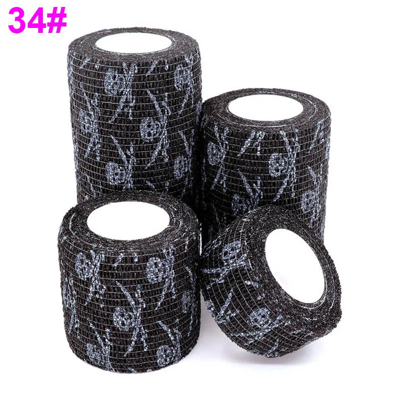 Skull Black Printed Self-Adhesive Elastic Bandage 4.8M Colourful Wrap Tape for Pet First Aid Kit