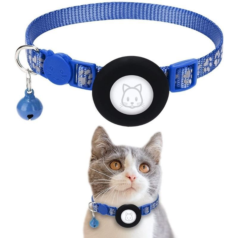 Blue Reflective Cat Collar with Air Tag Holder & Bell