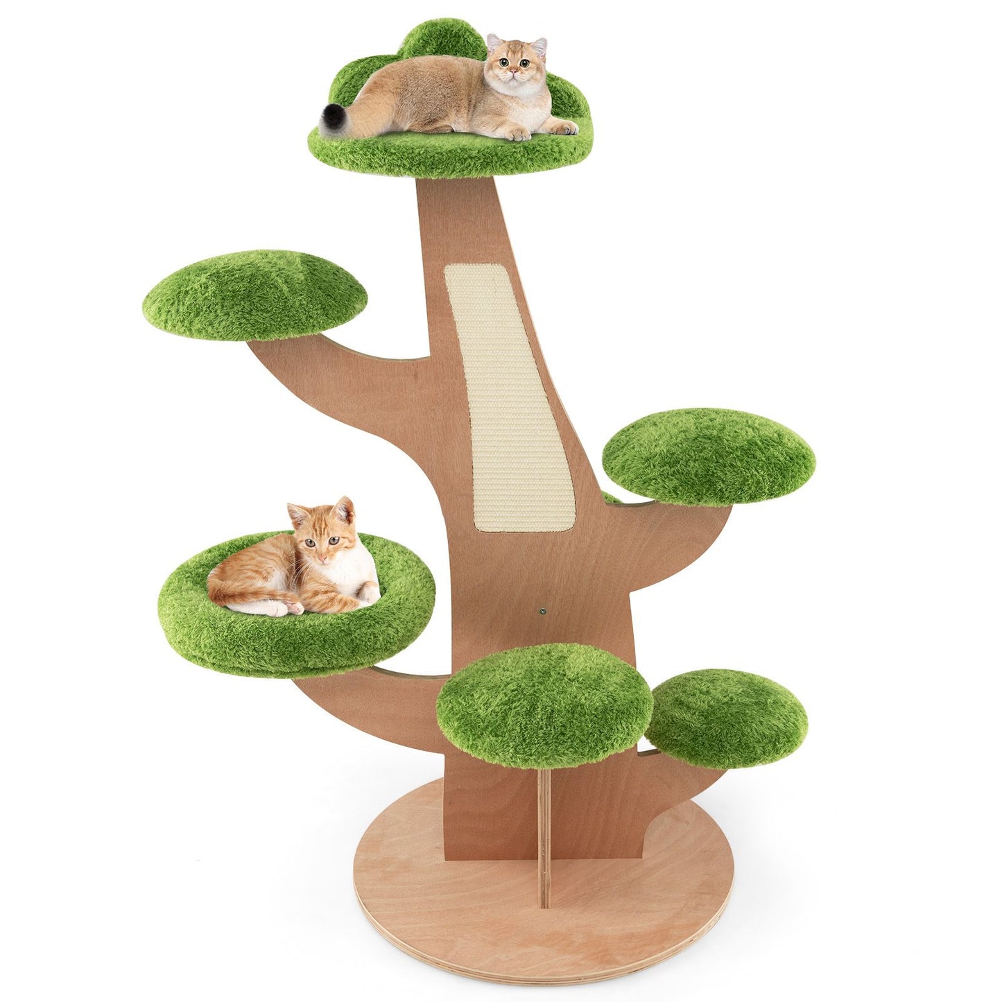 128 Cm Pine Shape Cat Tree Cute Multi-Level Cat Tower with Sisal Scratching Board
