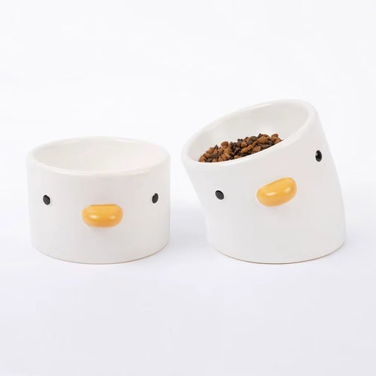 Cute Chick Design Ceramic Pet Cat Small Dog Bowls for Food 200g and Water 500ml