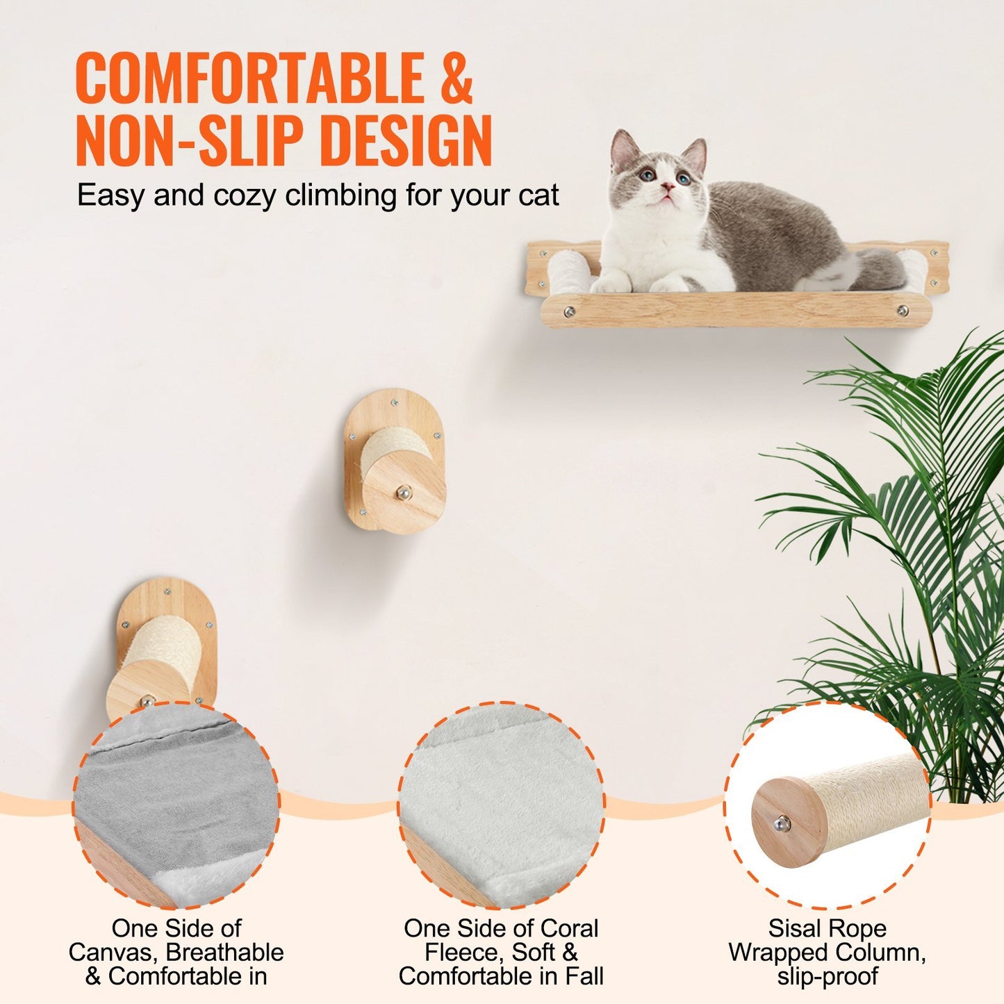 Comfortable Non Slip Design of the Play Paradise 4pcs Wall Mounted Cat Shelves