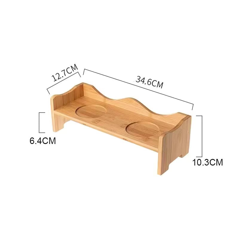 Dimensions of Wooden Stand for the Cute Cat Puppy Pet Face Ceramic Double Bowl with Wooden Stand