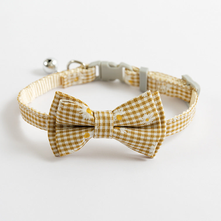 Yellow with Daisies Stylish Cat Collar with Safety Buckle, Bell & Attractive Bow