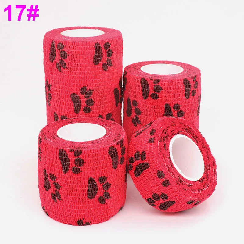 Dog Claw Red Printed Self-Adhesive Elastic Bandage 4.8M Colourful Wrap Tape for Pet First Aid Kit