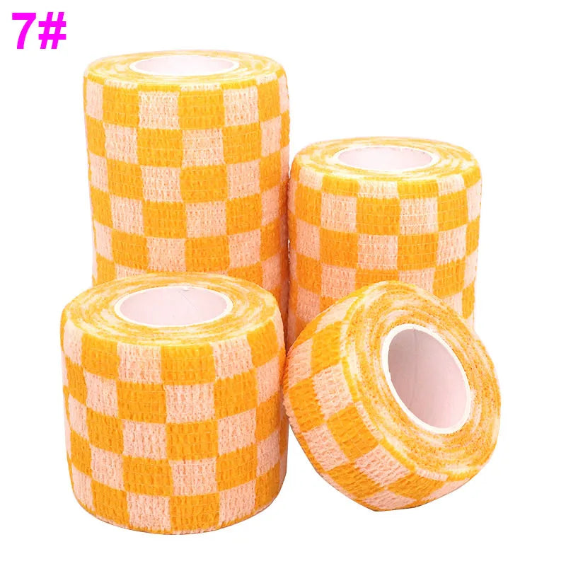 Yellow Square Printed Self-Adhesive Elastic Bandage 4.8M Colourful Wrap Tape for Pet First Aid Kit