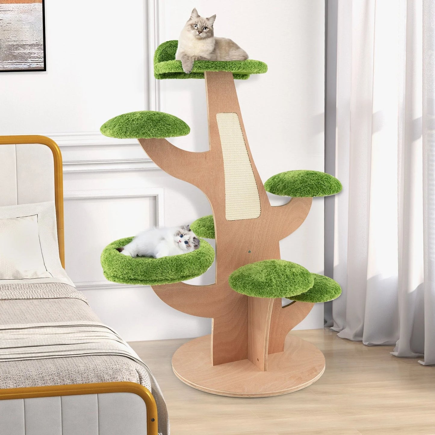 128 Cm Pine Shape Cat Tree Cute Multi-Level Cat Tower with Sisal Scratching Board
