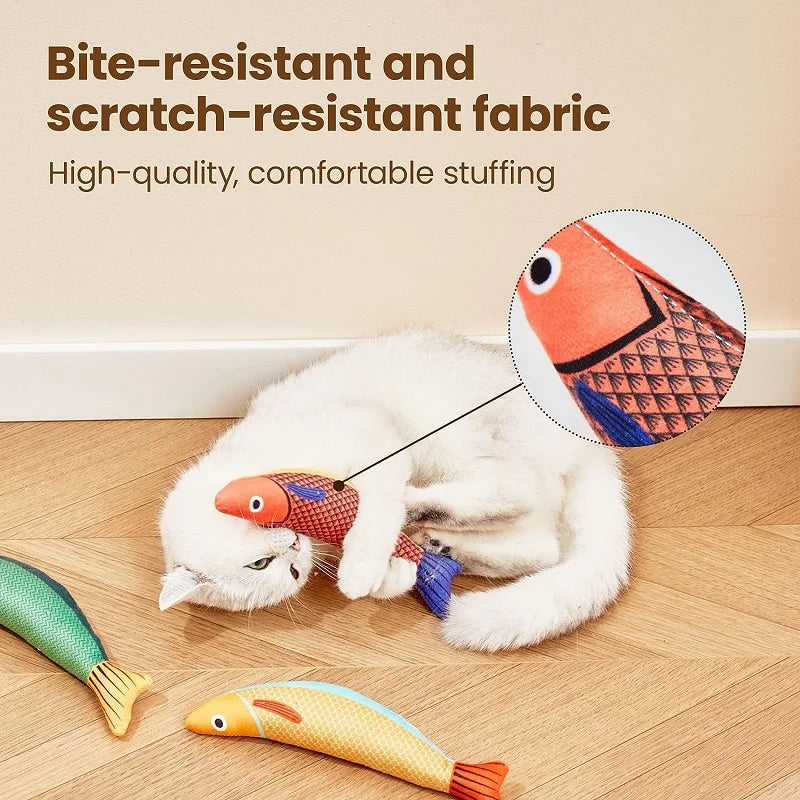 Bite Resistant & Scratch Resistant Material - 3D Simulation Fish Cat Toy with Catnip