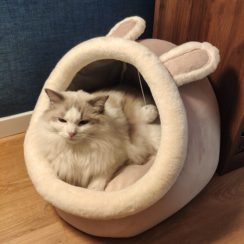 Cute Rabbit Cat Igloo - Pink Cosy Indoor Cat Bed