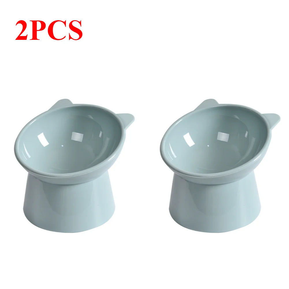 2pcs Grey Cat Food Bowl Tilted Design Elevated Ergonomic Whisker Friendly Non Slip