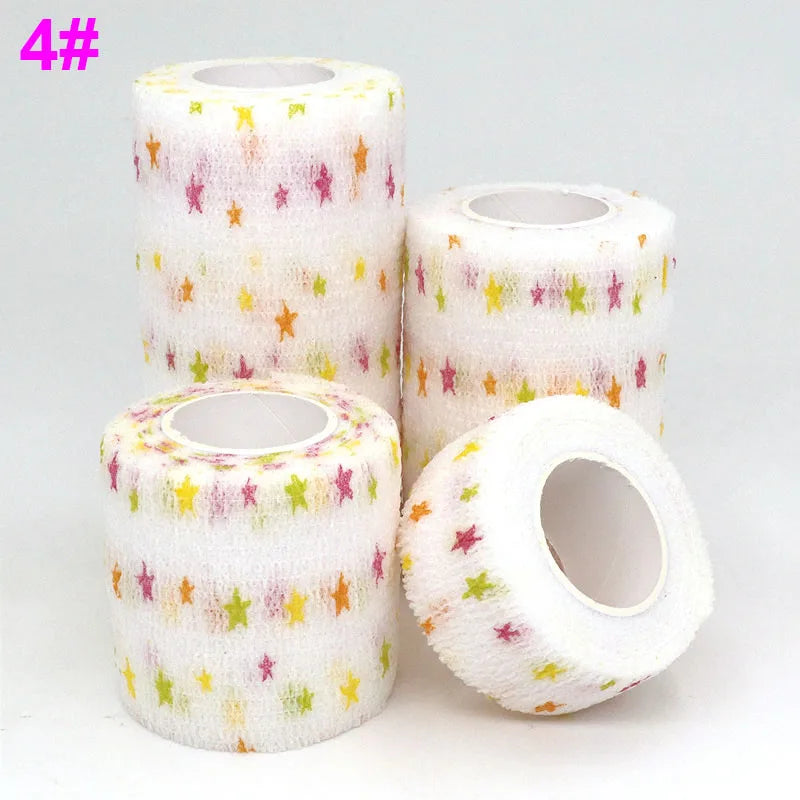 Star White Printed Self-Adhesive Elastic Bandage 4.8M Colourful Wrap Tape for Pet First Aid Kit