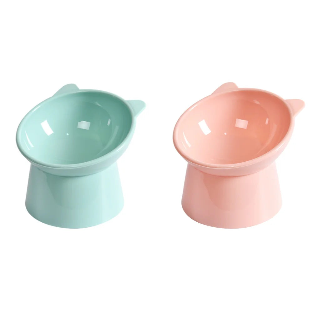 2pcs Blue & Pink Cat Food Bowl Tilted Design Elevated Ergonomic Whisker Friendly Non Slip