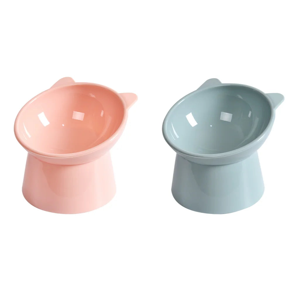 2pcs Pink & Grey Cat Food Bowl Tilted Design Elevated Ergonomic Whisker Friendly Non Slip