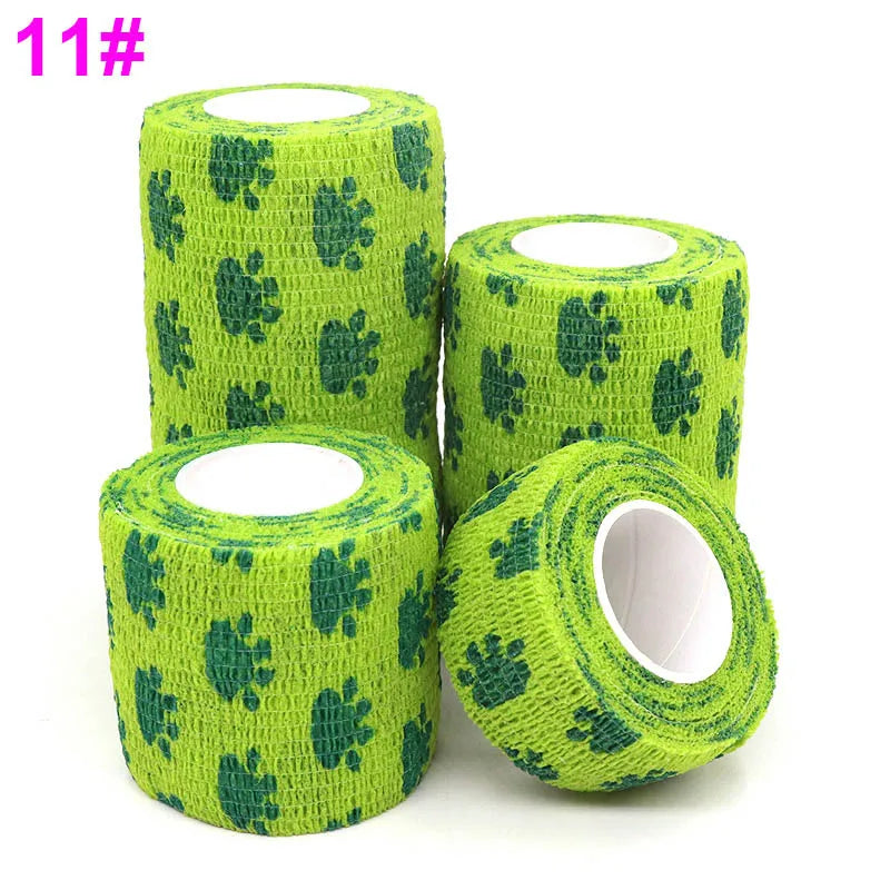 Cat Claw Green Printed Self-Adhesive Elastic Bandage 4.8M Colourful Wrap Tape for Pet First Aid Kit