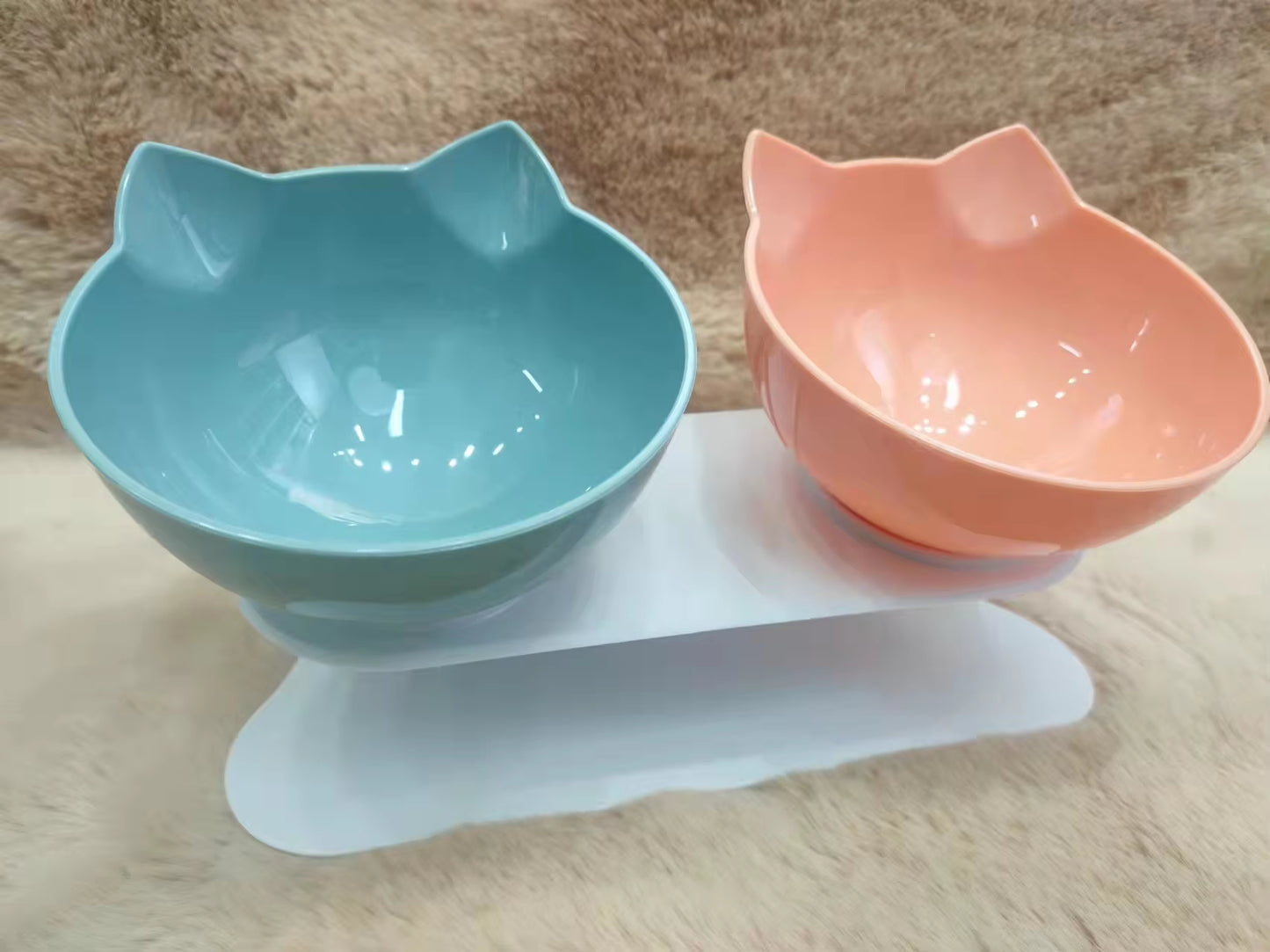 Blue Pink Non-Slip Double Cat Bowl Pet Water Food Inclination Stand Cats Kitten Feeder Feeding Bowl