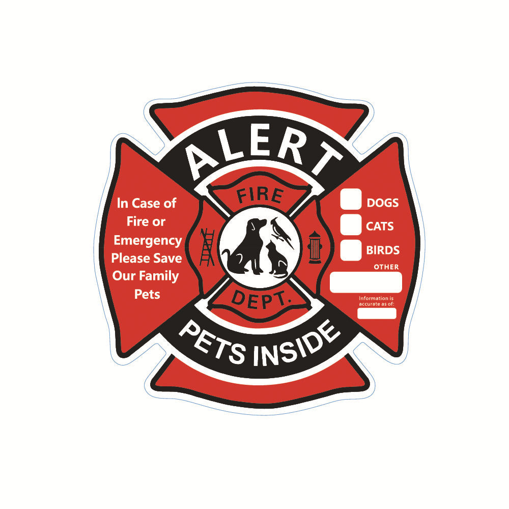 Red & Black Pet Safety Alert Fire Rescue Stickers