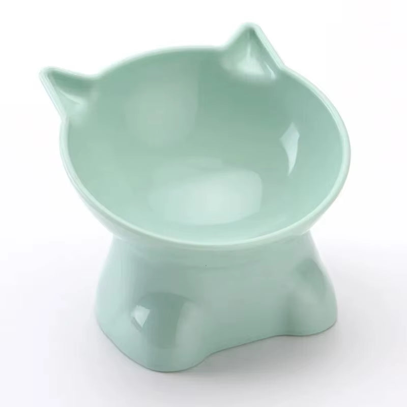 Green Cat Bowl with High Feet and Neck Protecting Design