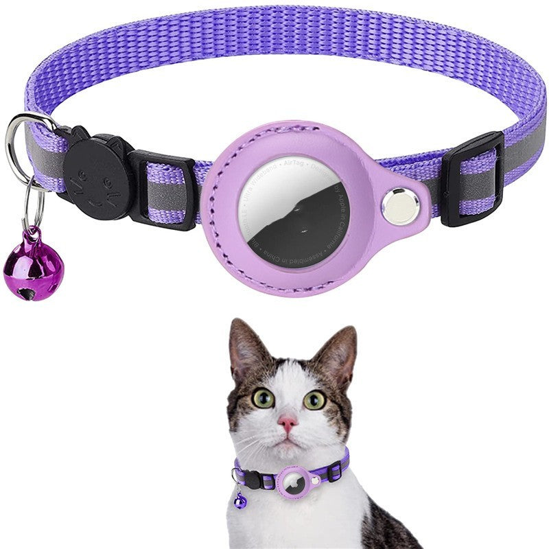 Purple Reflective Cat Collar with Air Tag Holder & Bell
