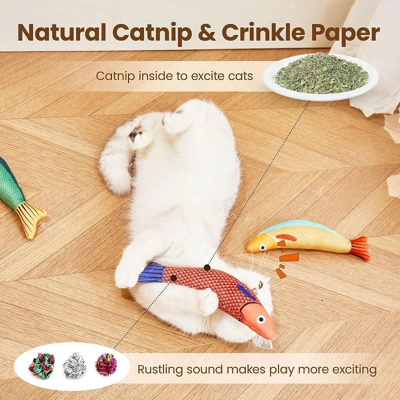 Natural Catnip & Crinkle Paper - 3D Simulation Fish Cat Toy with Catnip