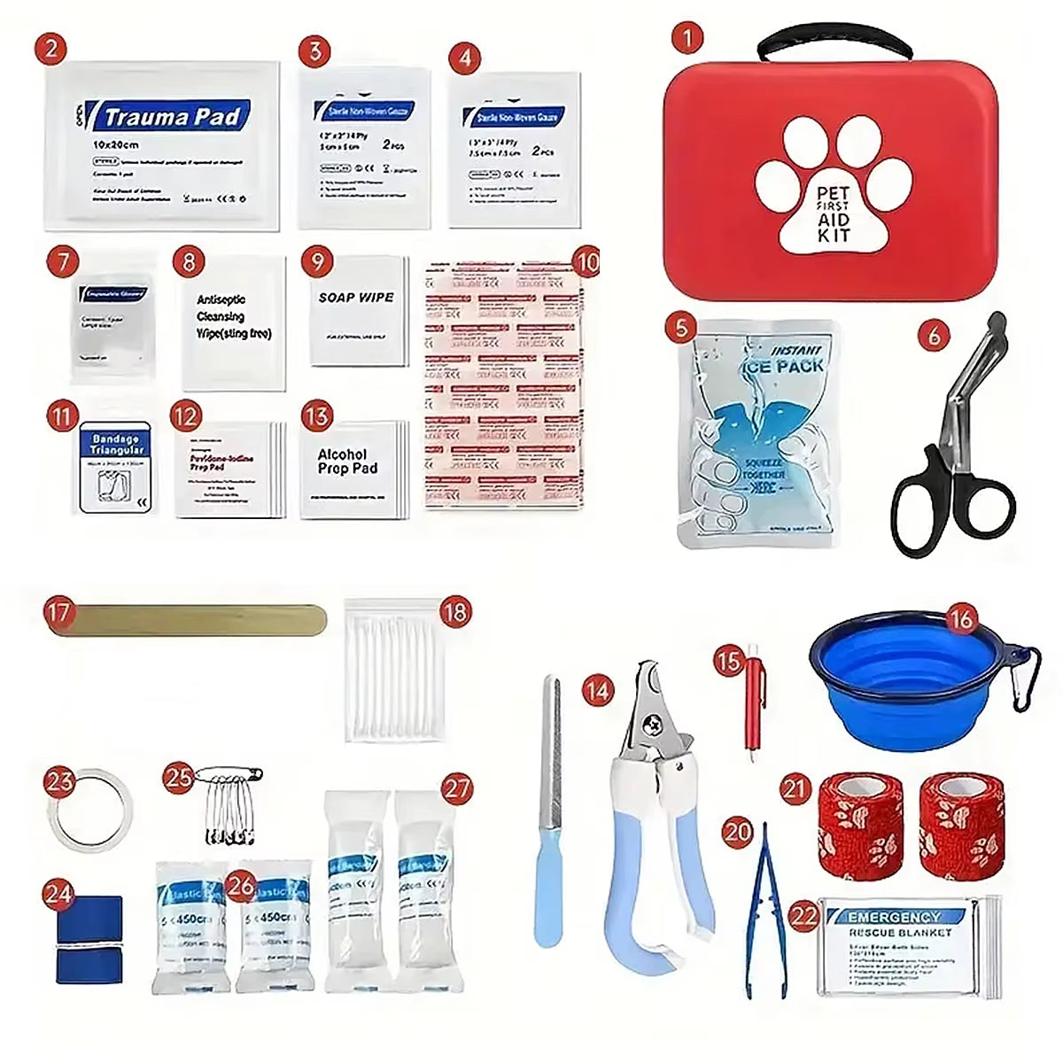 Compact Pet First Aid Kit for Dogs and Cats - Emergency Supplies, Camping and Backpacks