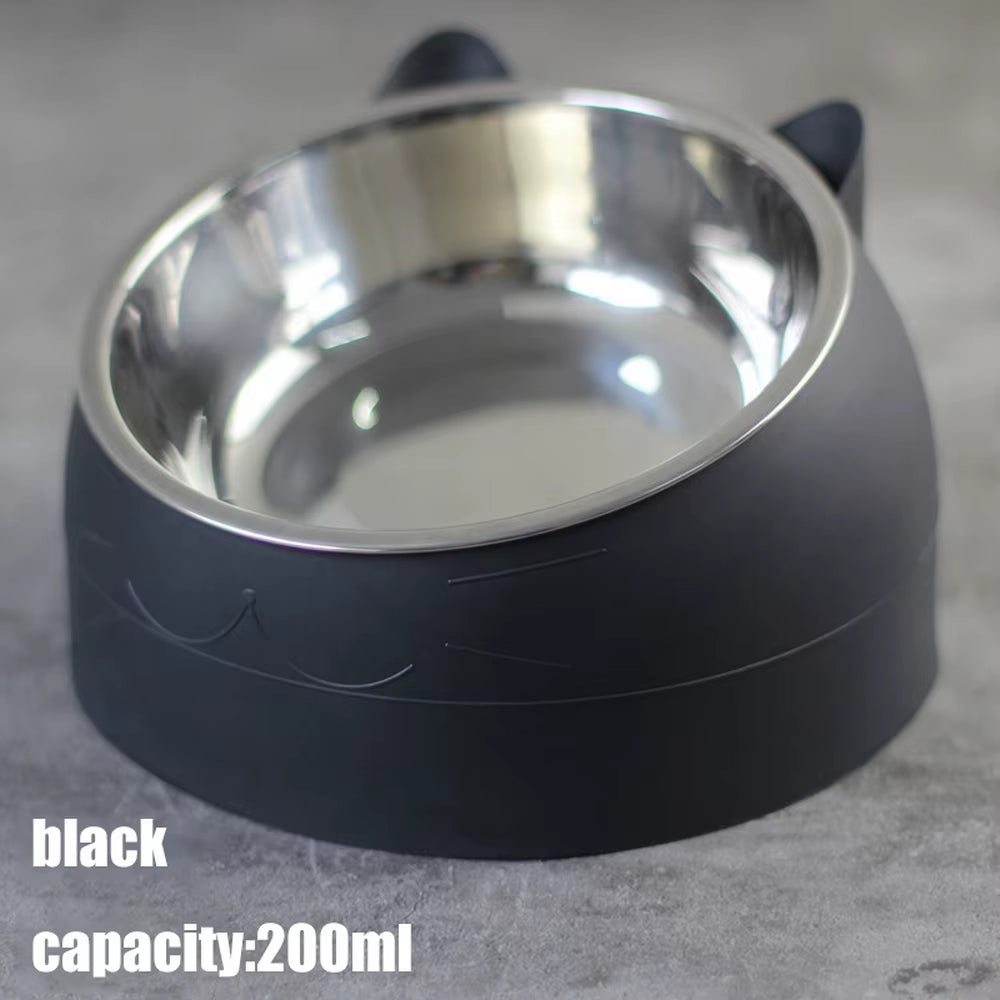 Black Cat Dog Bowl 15 Degrees Raised Stainless Steel Non Slip Cat Bowl Safeguard Neck Cat Feeder