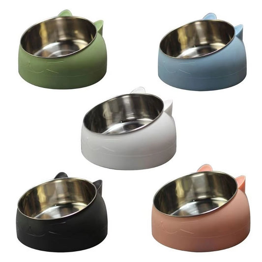 Colour Variations Cat Dog Bowl 15 Degrees Raised Stainless Steel Non Slip Cat Bowl Safeguard Neck