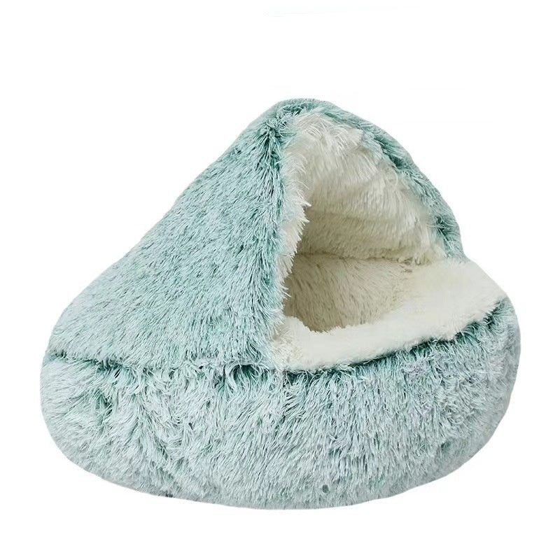 Green plush pet bed nest cave