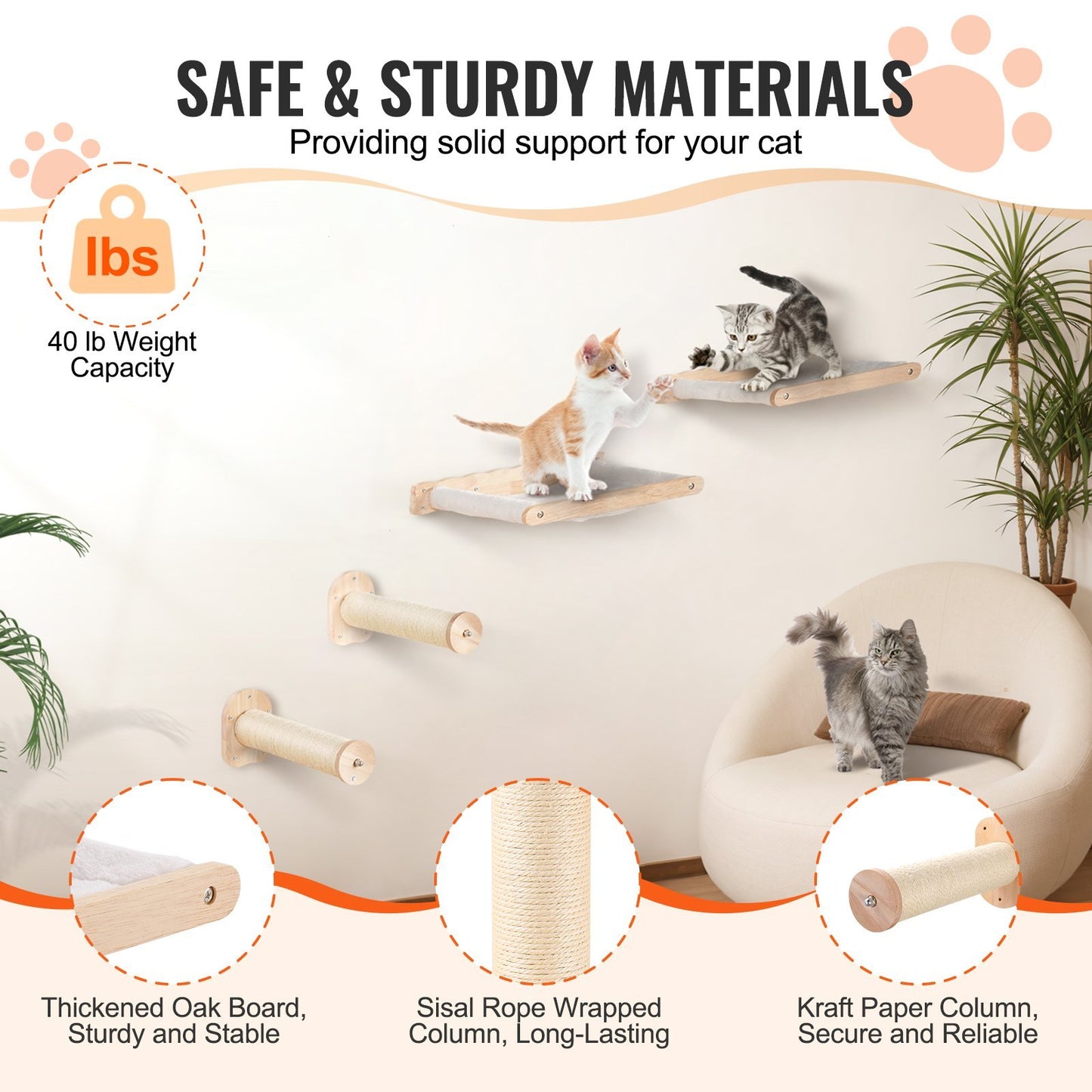 Safe & Sturdy Materials of the Play Paradise 4pcs Wall Mounted Cat Shelves