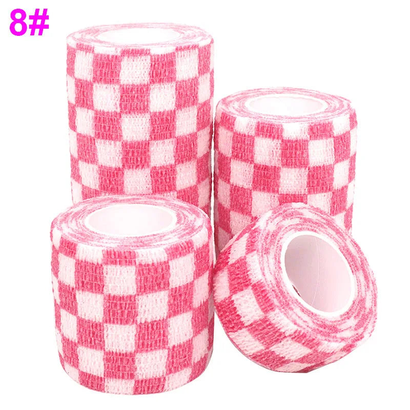 Pink Square Printed Self-Adhesive Elastic Bandage 4.8M Colourful Wrap Tape for Pet First Aid Kit