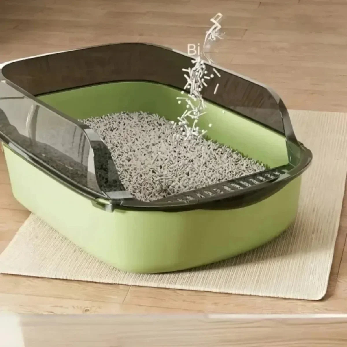 Grey Cat Litter Box Semi-Enclosed High Sided & Splashproof with Litter Scoop
