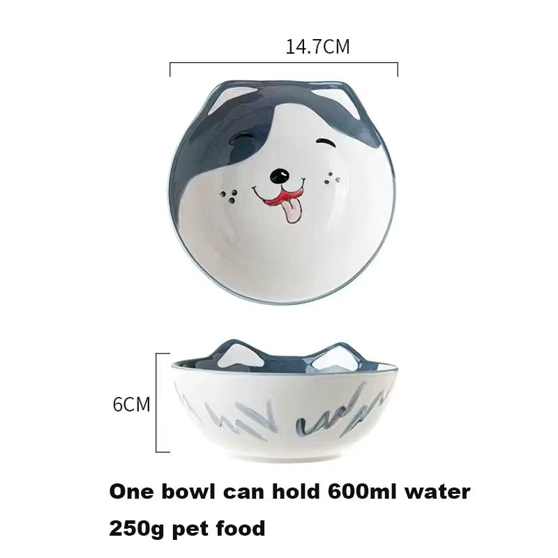 Dimensions of Cute Puppy Face Ceramics Single Pet Food Bowl Pet Supplies with Wooden Stand