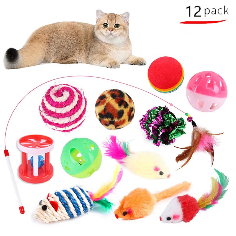 Cat Toy Combination Set, Cat Toy, Funny Cat Stick, Sisal Mouse, Bell Ball and Cat Tunnel