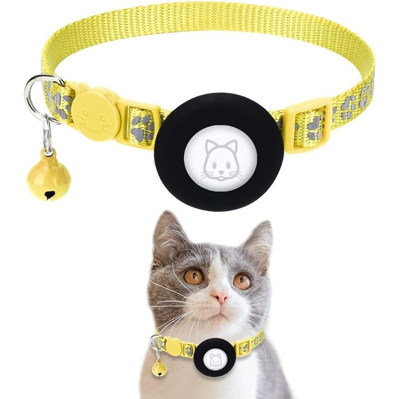 Yellow Reflective Cat Collar with Air Tag Holder & Bell