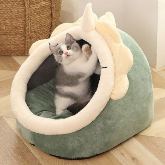 Cute Dinosaur - Pink & Green Cosy Indoor Cat Bed
