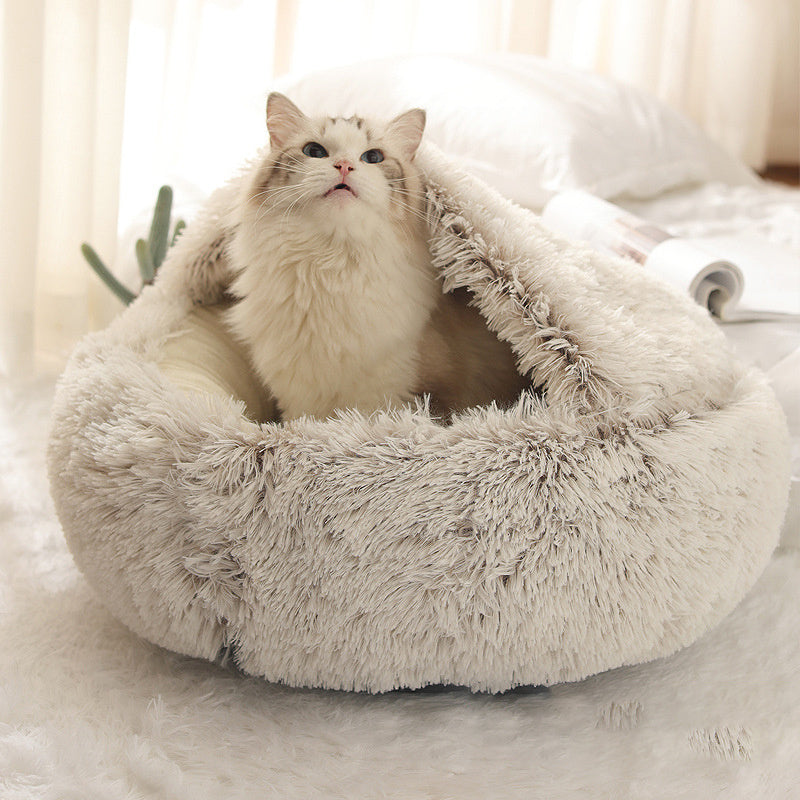 Coffee velvet pet bed nest cave
