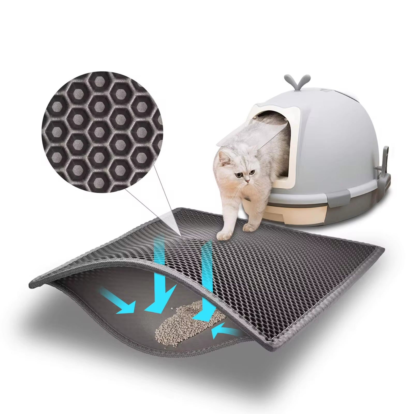 Honeycomb Double Layer Litter Box Mat Skidproof Soft EVA Cat Litter Mat