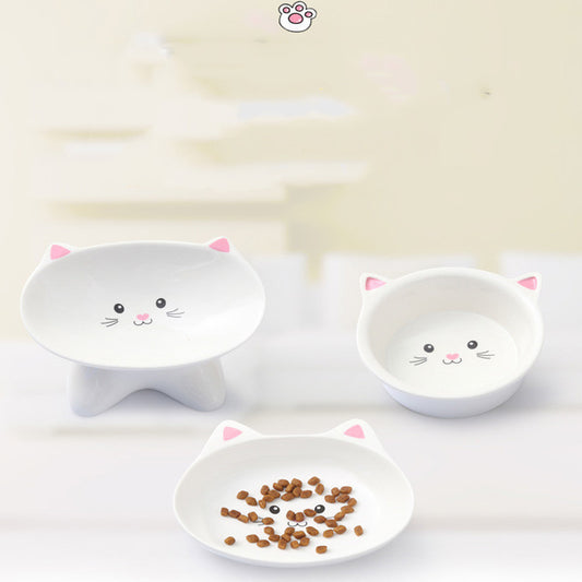 Pink three piece set - Cute Cat Face Shaped Ceramic Cat Food Bowls