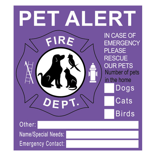 Purple Pet Safety Alert Fire Rescue Stickers